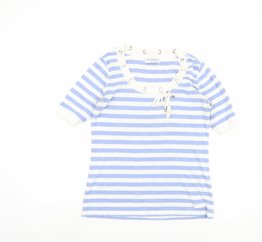 Womens UK Size 10 Marks and Spencer Blue Ringer T-Shirt