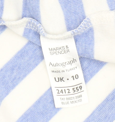 Womens UK Size 10 Marks and Spencer Blue Ringer T-Shirt