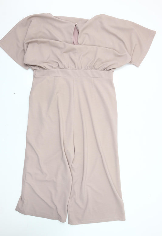 AX Paris Women's Beige Jumpsuit, Size 16, Wide-Leg, Casual
