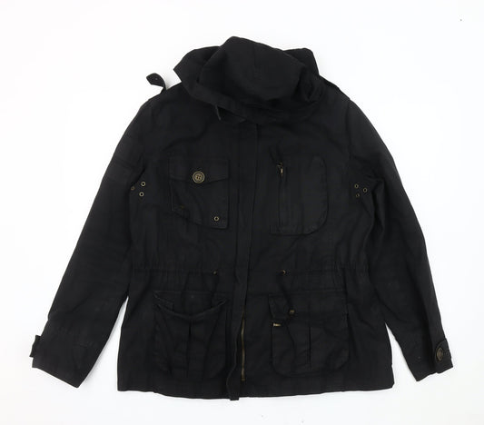 Womens UK Size XL Zara Basic Black Parka Coat