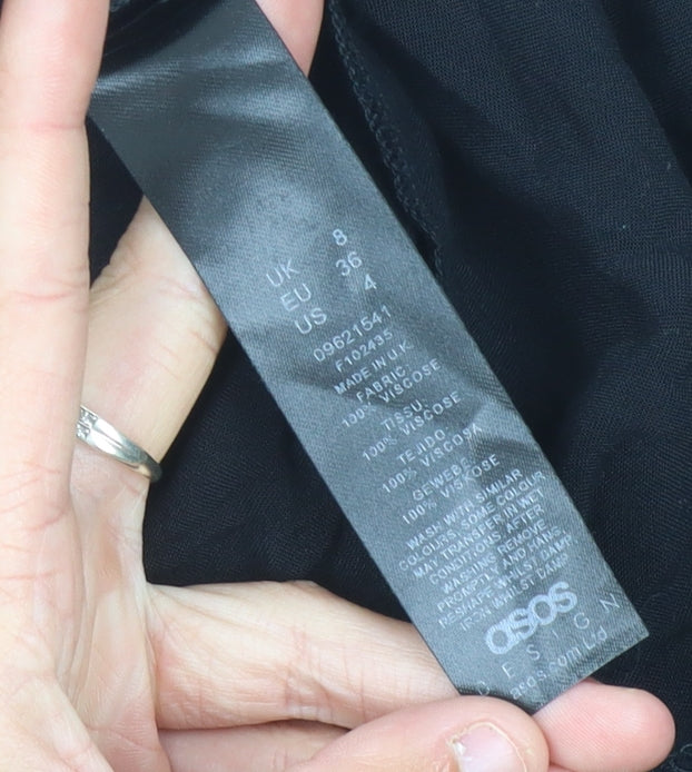 Close-up detail of ASOS Women's Black Long Sleeve Dress, size 8