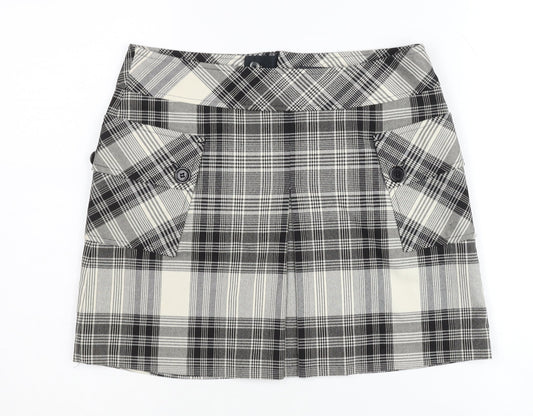 Additional front view of Mexx Women's Black Plaid Skirt, size 10, Button Accents