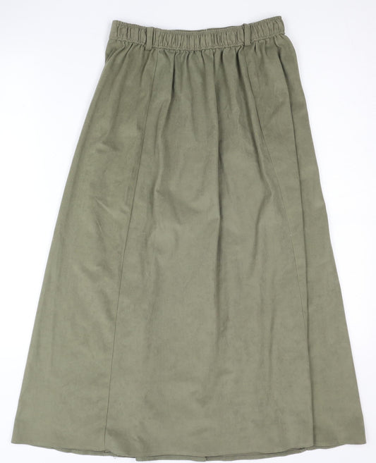 BHS Women's Long Green A-Line Polyester Skirt UK 10