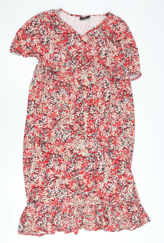 Additional front view of Wallis Women's Red Floral Dress, size 10