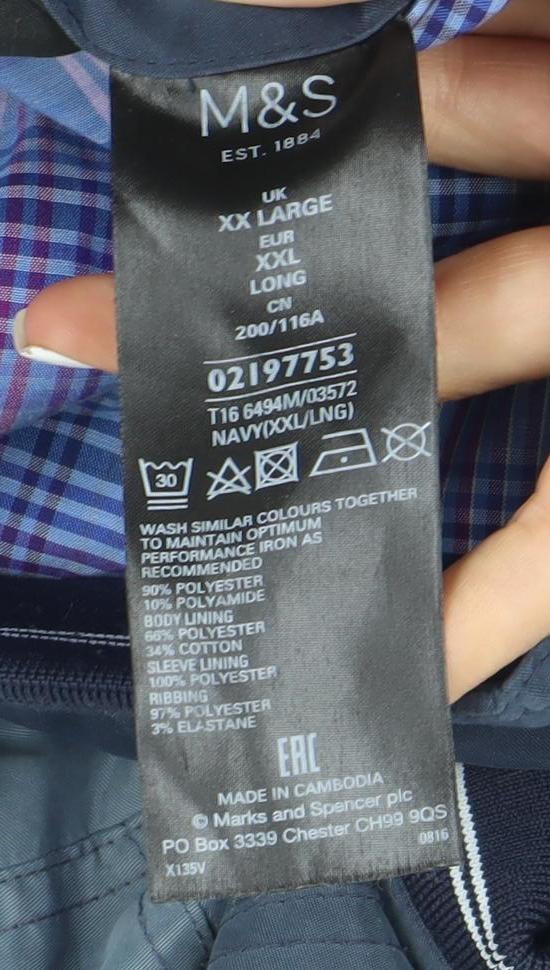 Mens UK Size 2XL Marks and Spencer Blue Basic Jacket