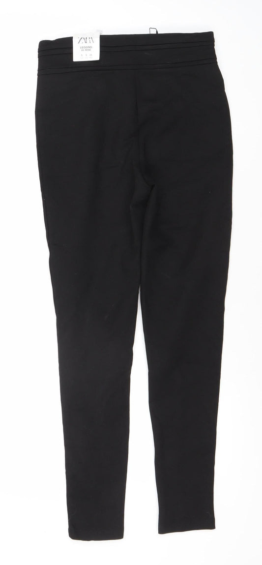 Womens UK Size S Zara Regular Fit Leggings Black Trousers