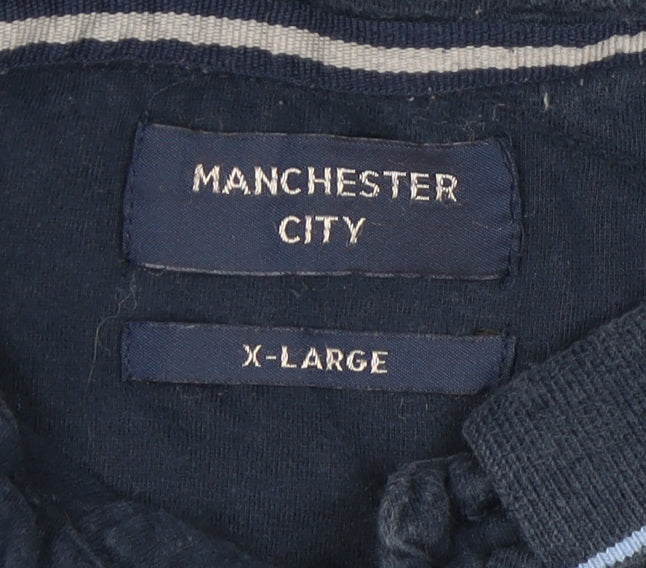 Manchester City Men's Blue Striped Polo Shirt XL