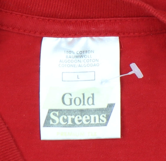 Gold Screens Unisex Red Crew Neck University T-Shirt L