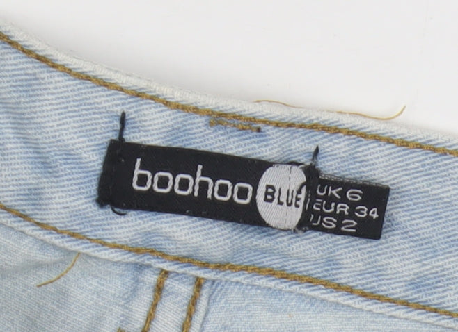Boohoo Women's Blue High Waist Cut-Off Denim Shorts