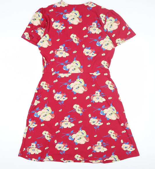 Next Women's Red Floral Wrap Dress, Size 12