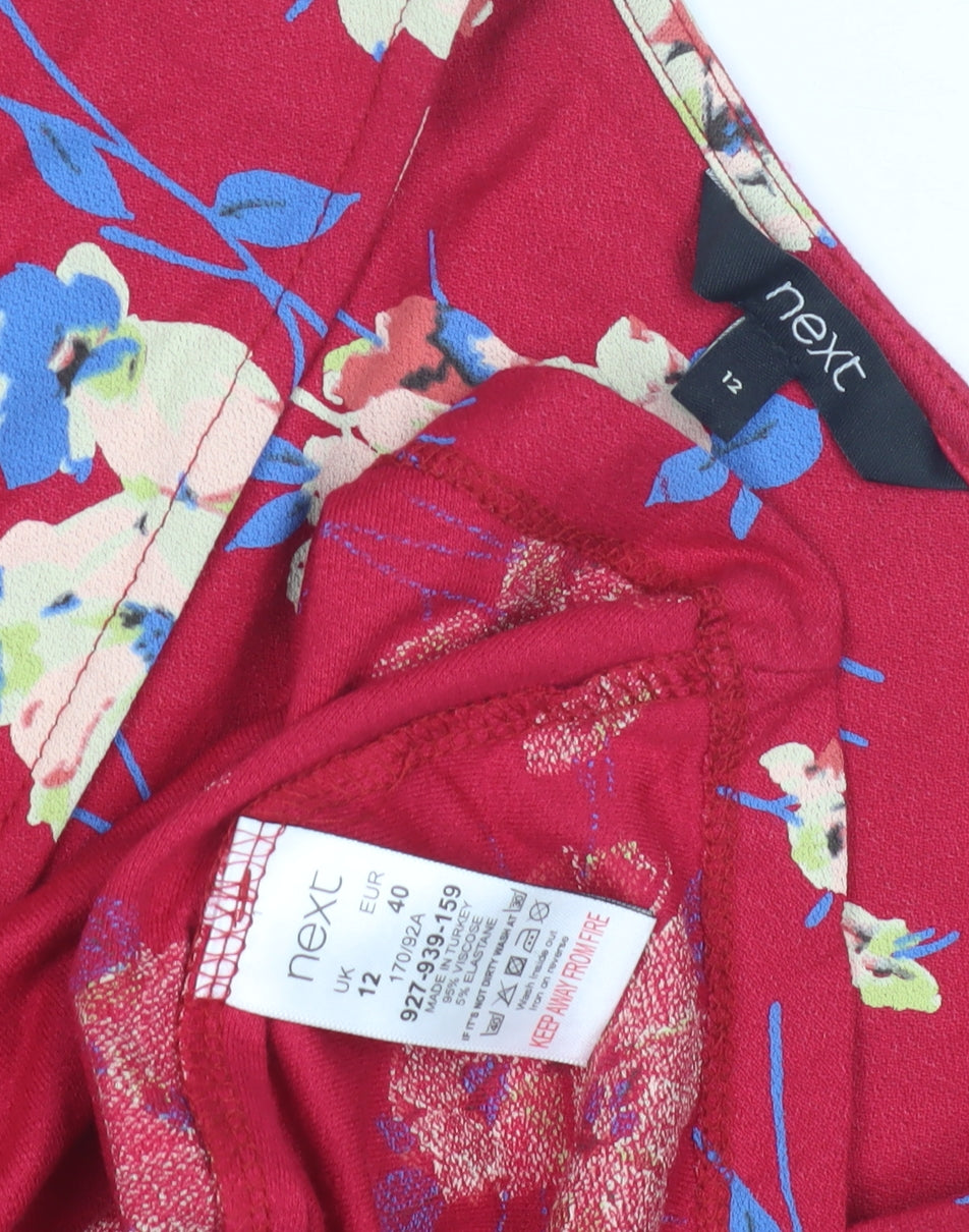 Next Women's Red Floral Wrap Dress, Size 12