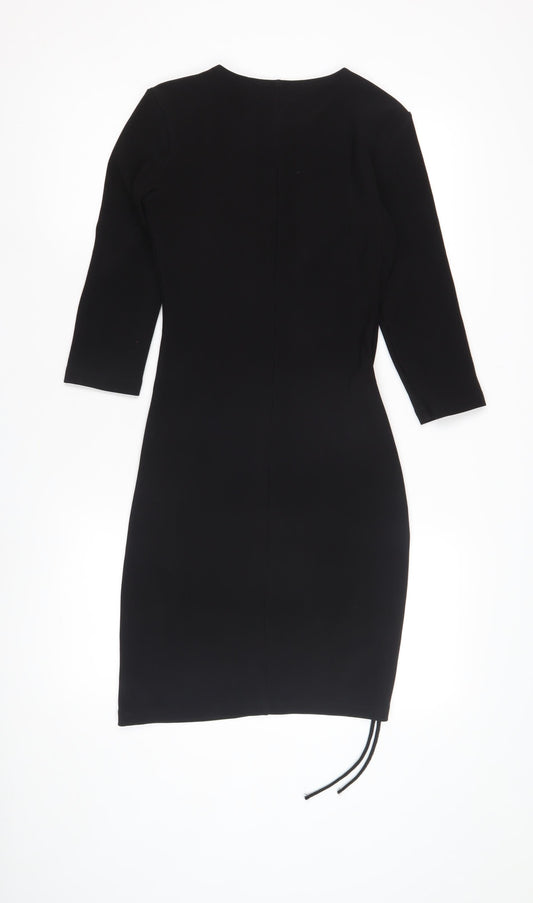 Zara Women's Black Dress M 3/4 Sleeve Ruched Stylish