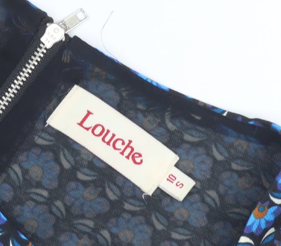 Close-up detail of Louche Women's Blue Geometric Knee Length Dress S 10