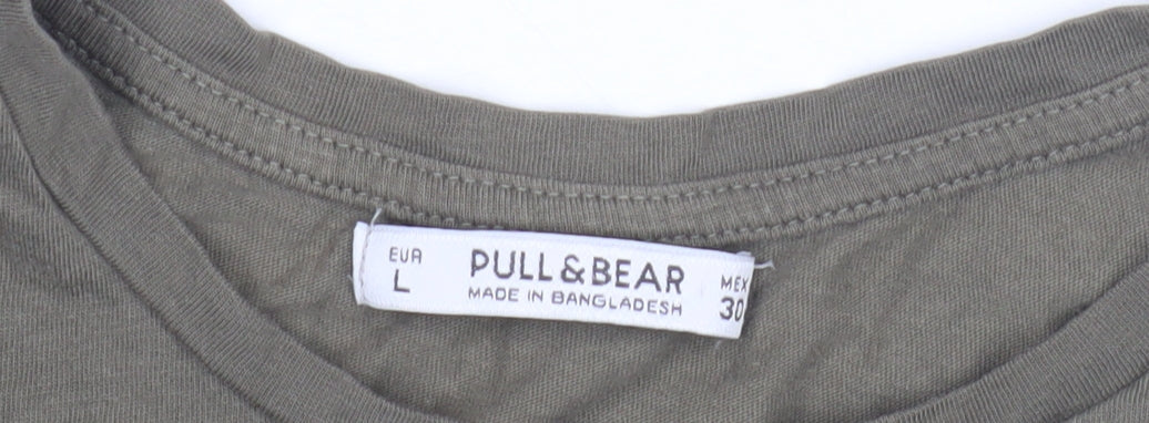 Unisex Adults UK Size L Pull&Bear Green Basic T-Shirt