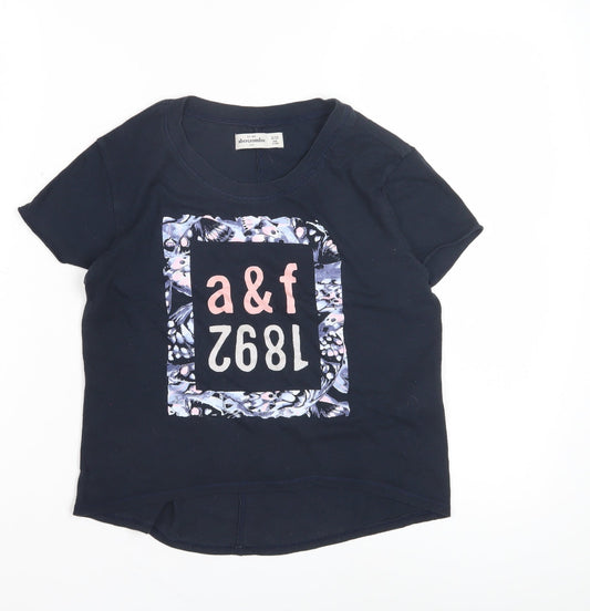 Additional front view of Abercrombie & Fitch Teens Black Crew Neck T-Shirt, size 10