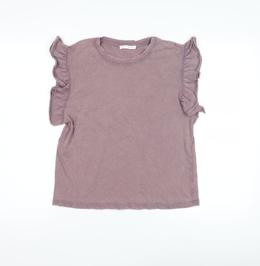 Zara Women's Purple Flutter Sleeve T-Shirt M