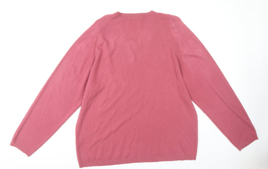 Marks and Spencer Men's Pink V-Neck Pullover 2XL Jumper