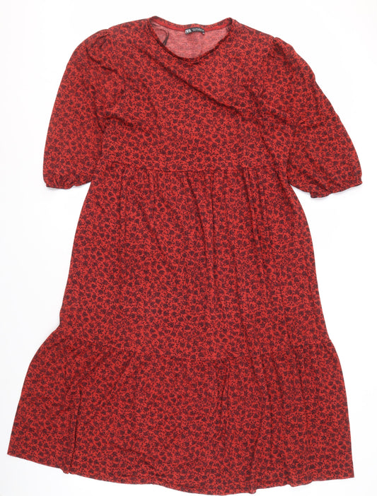 ZARA Women's Red Floral Dress Size L