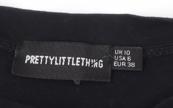 PrettyLittleThing Women's Black T-Shirt, Size 10