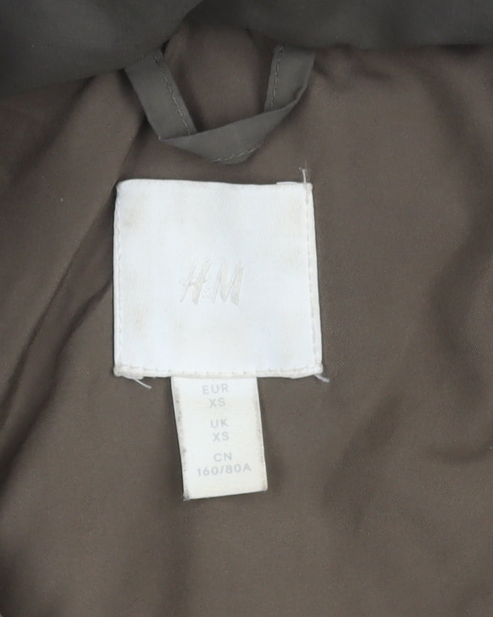 H&M Women's XS Green Puffer Jacket Hooded Casual Winter