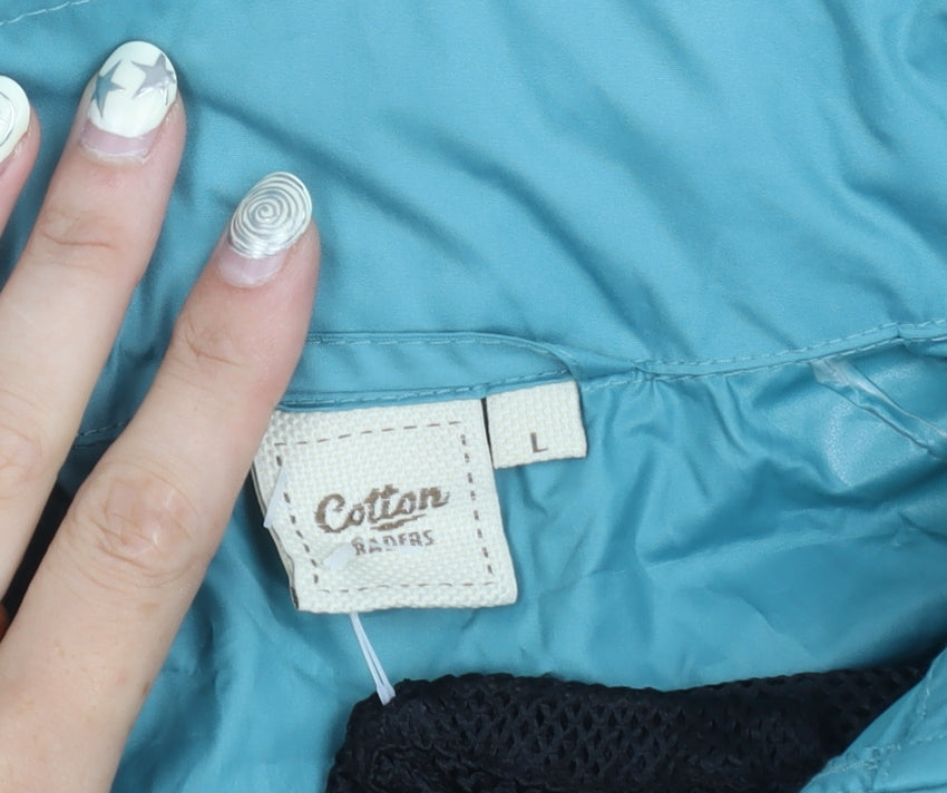 Close-up detail of Cotton Traders unisex blue windbreaker jacket l