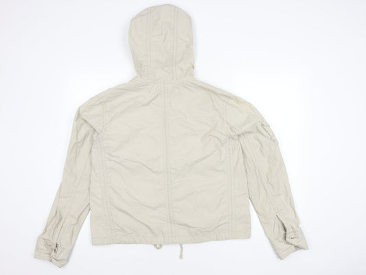 GAP Women's Beige Cotton Jacket, M, Hooded Zip Casual
