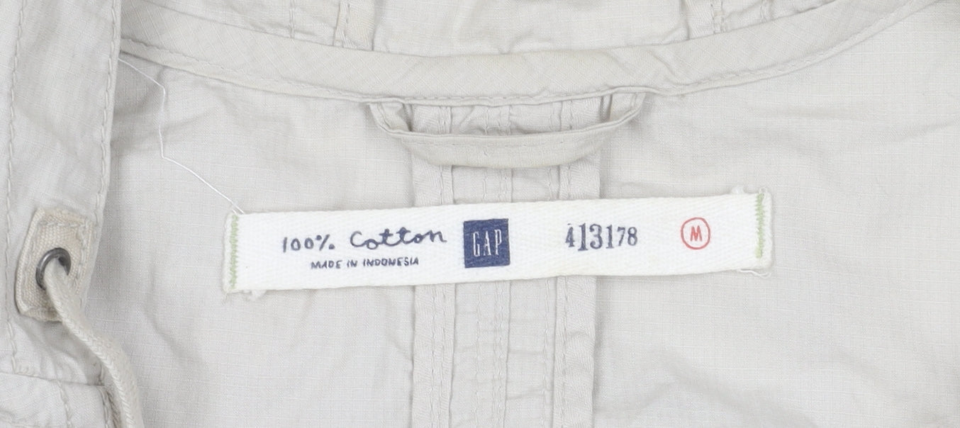 GAP Women's Beige Cotton Jacket, M, Hooded Zip Casual