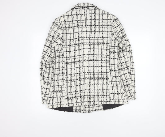 Miss Selfridge Women's White Checked Blazer, Size 10, Bouclé