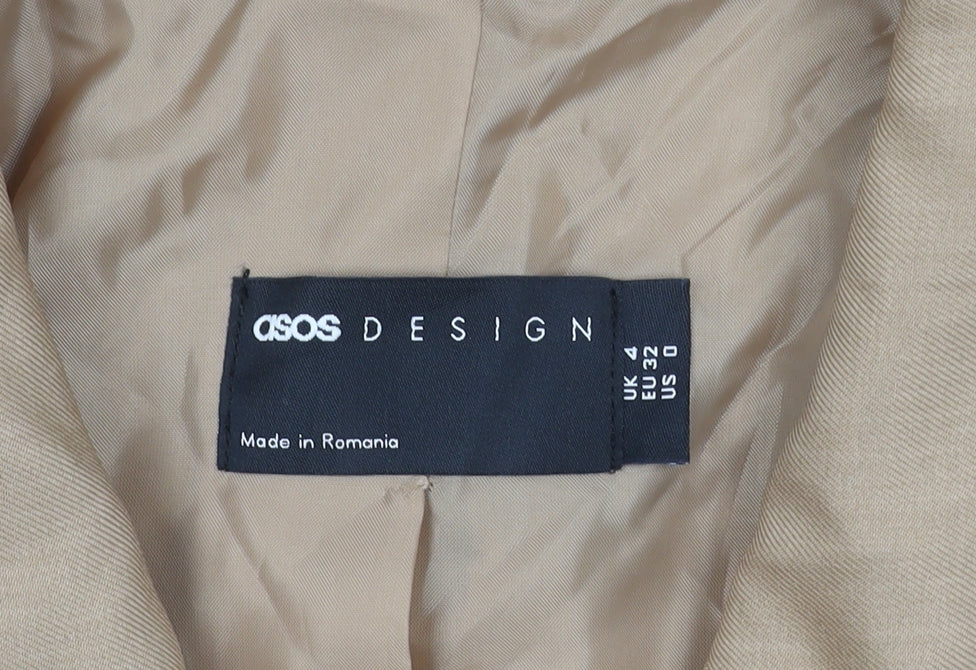 Brand and care label for ASOS Women Beige Blazer, size 4, Two-Button