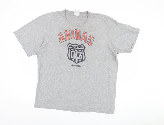 Additional front view of Adidas Men's Grey Graphic Print T-Shirt, XL, Sports Style