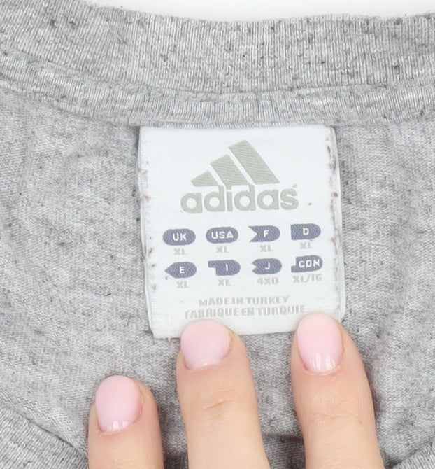 Brand and care label for Adidas Men's Grey Graphic Print T-Shirt, XL, Sports Style
