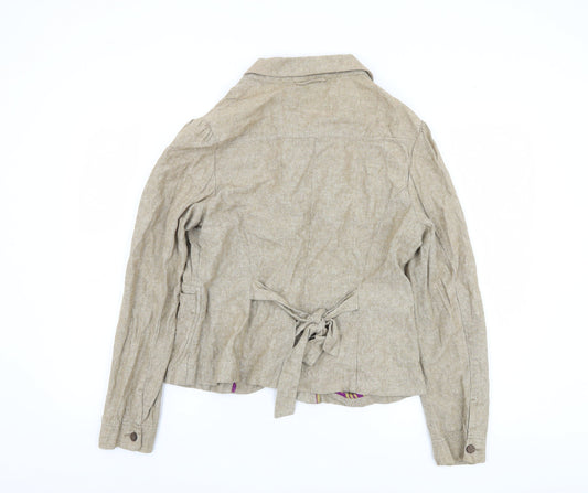 Next Women Beige Blazer, Size 14, Linen-Blend, Casual