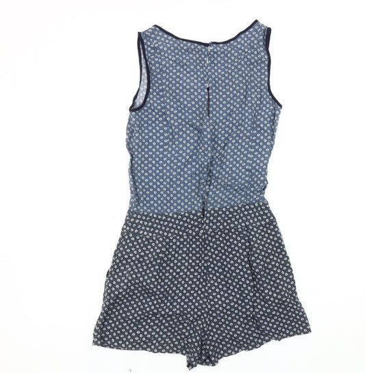 Warehouse Women's Blue Animal Print Playsuit, Size 6