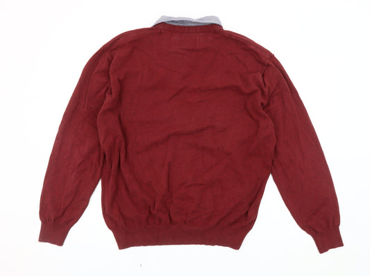 Next Men's Red Cotton V-Neck Jumper 2XL