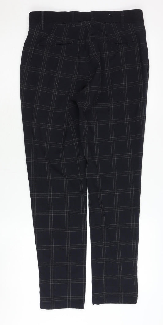 Zara Men's Black Checked Trousers, Size 30