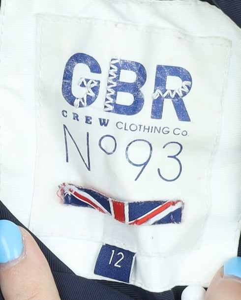 Brand and care label for Crew Clothing Women's Blue Parka Jacket, size 12