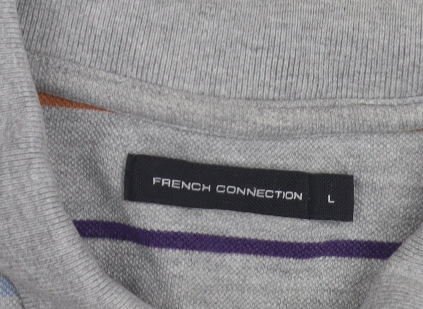 French Connection Men's Grey Striped Polo Shirt L