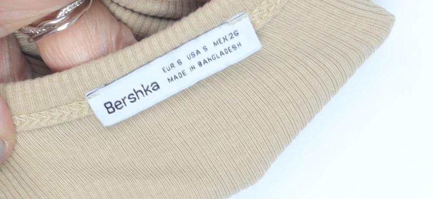 Bershka Women's Beige Long Sleeve Basic T-Shirt Size 10