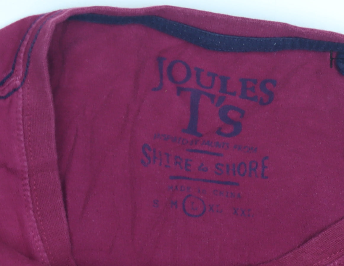 Joules Mens Red Graphic S T-Shirt, Cotton Crew Neck
