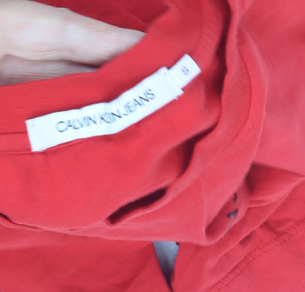 Calvin Klein Red Women's T-Shirt - Size S, Embroidered