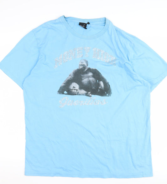 Additional front view of Money Blue Gorilla Rhinestone T-Shirt XL unisex