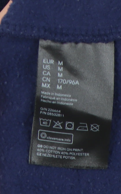 Brand and care label for H&M unisex blue college henley sweatshirt m