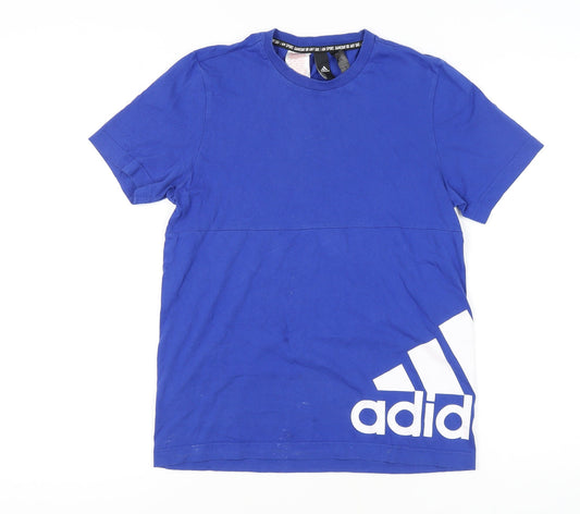 Additional front view of Adidas boys’ blue t-shirt, size 13-14, years, logo accent