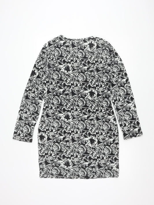 Next Women's Black and White Floral Shift Dress Size 12