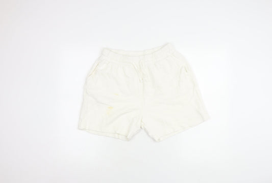 Zara Women's White Cotton Blend Shorts, Size M
