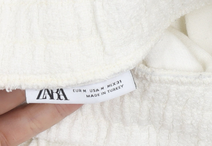 Zara Women's White Cotton Blend Shorts, Size M