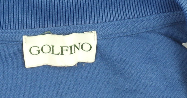 Brand and care label for GOLFINO unisex blue polo shirt s long sleeve