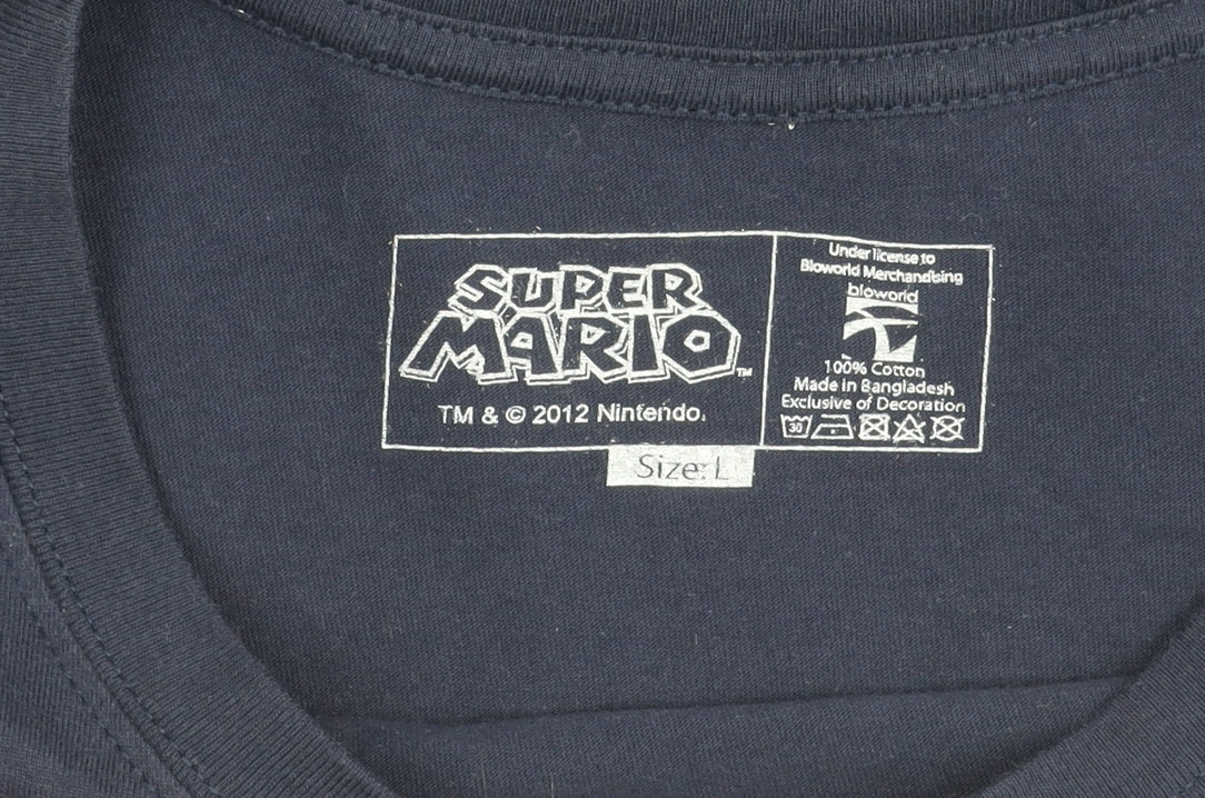 Super Mario Men's Blue Graphic T-Shirt Size L