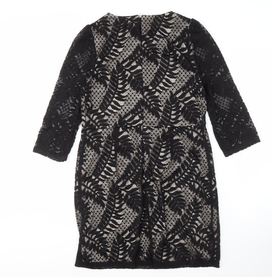 Dorothy Perkins Black Sheath Dress, Size 14, Lace Detail