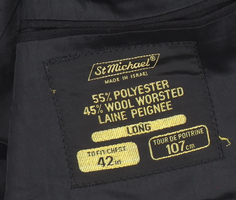 St Michael Men's Black Long Blazer Jacket 42